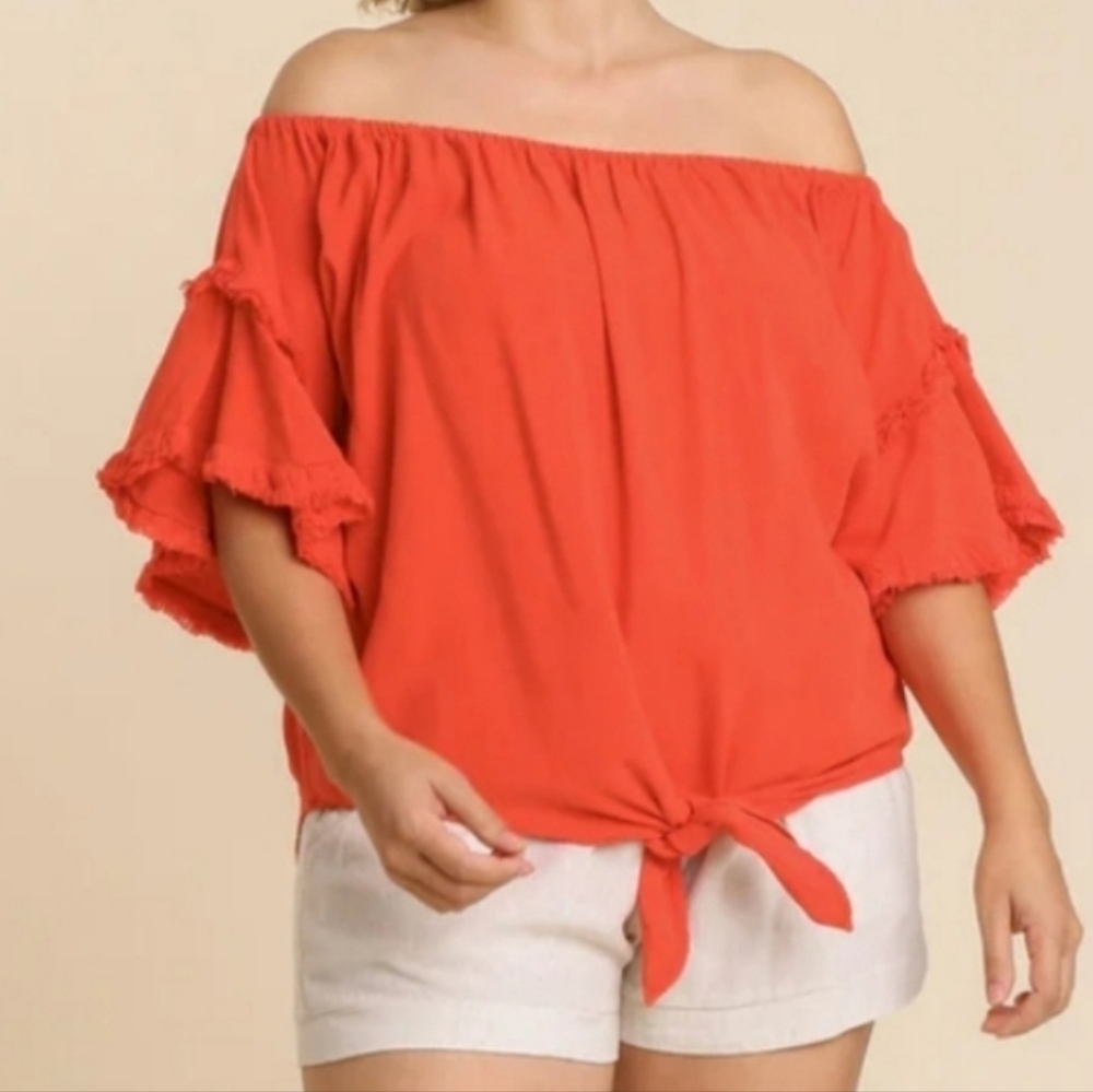 Umgee Linen Blend Off Shoulder Top